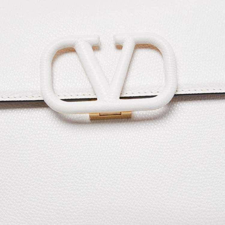 Pre Owned Valentino White Leather Small VSling Top Handle Bag