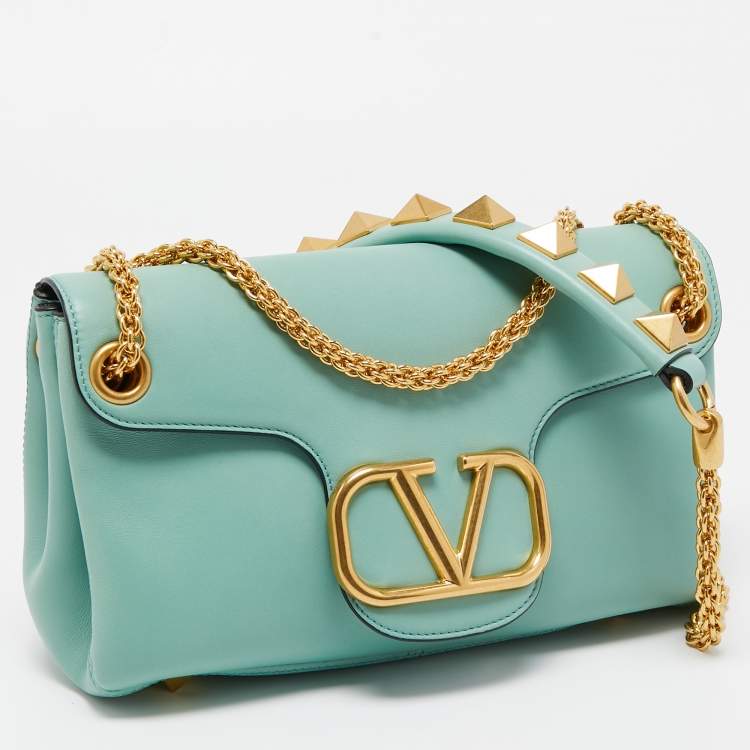 مملوكة مسبقًا Valentino Mint Green Leather Stud Sign Shoulder Bag