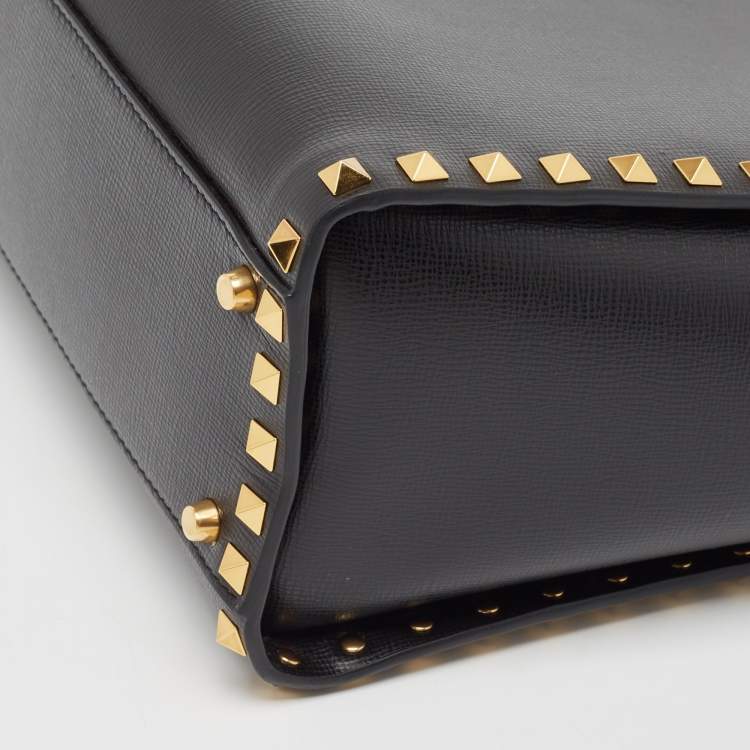 Pre Owned Valentino Black Leather Rockstud Alcove Tote