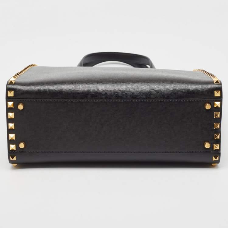 Pre Owned Valentino Black Leather Rockstud Alcove Tote