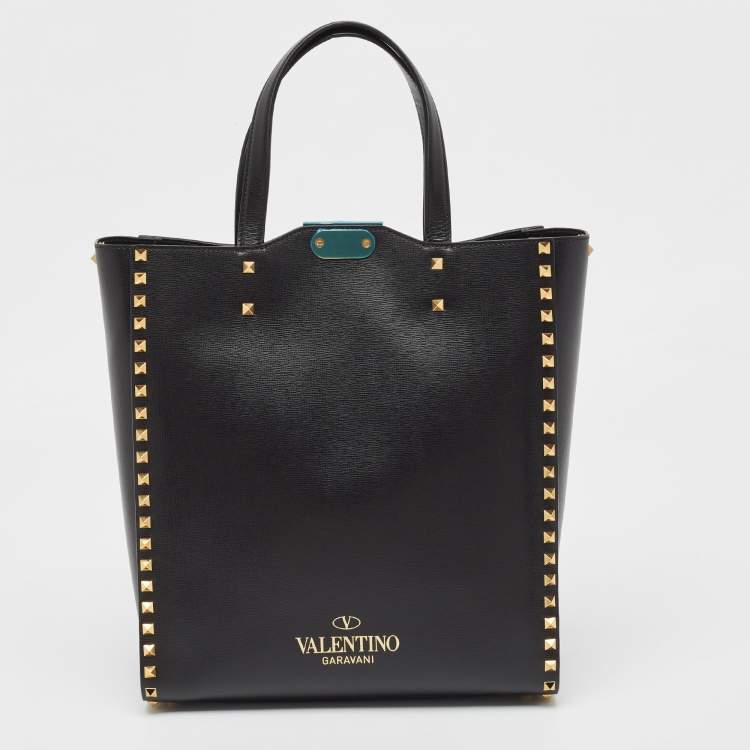 Pre Owned Valentino Black Leather Rockstud Alcove Tote