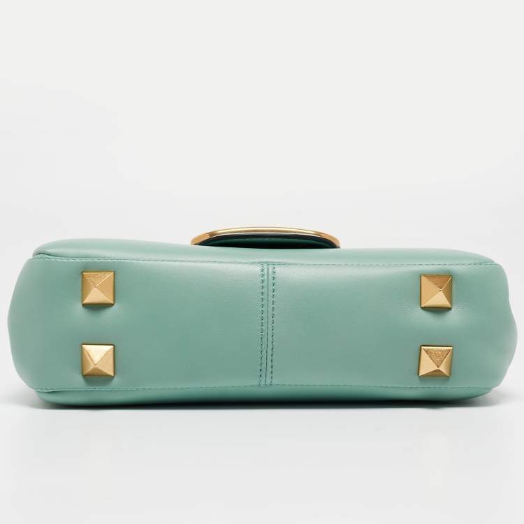 Pre Owned Valentino Mint Green Leather Stud Sign Shoulder Bag