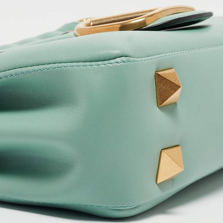 Pre Owned Valentino Mint Green Leather Stud Sign Shoulder Bag