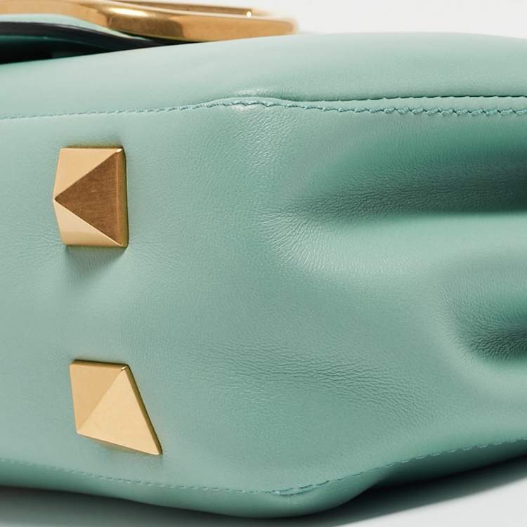 Pre Owned Valentino Mint Green Leather Stud Sign Shoulder Bag