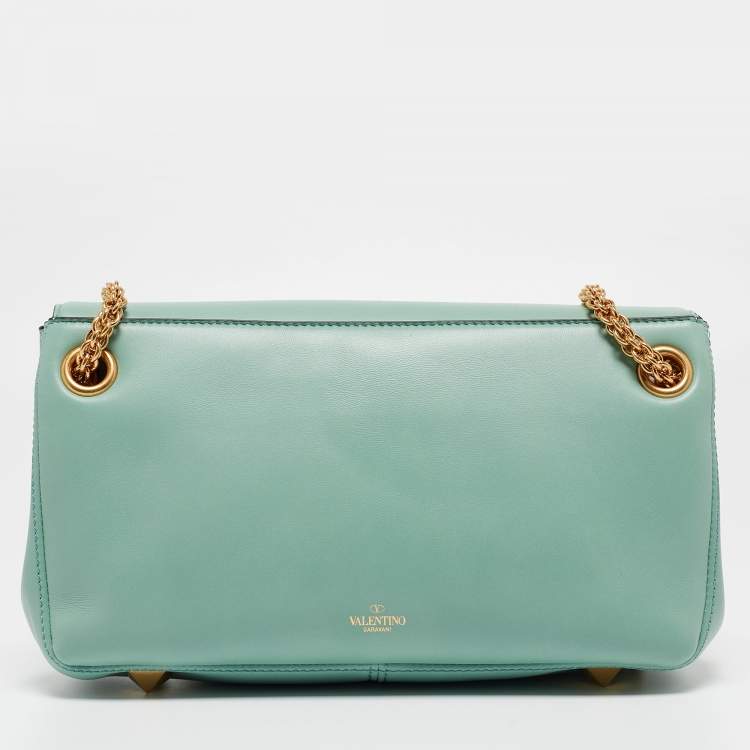 Pre Owned Valentino Mint Green Leather Stud Sign Shoulder Bag