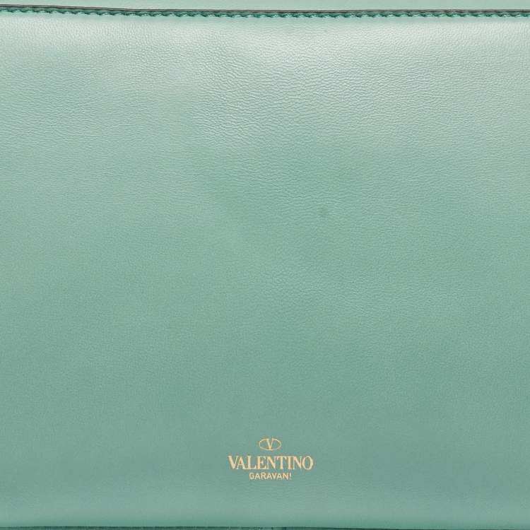 Pre Owned Valentino Mint Green Leather Stud Sign Shoulder Bag