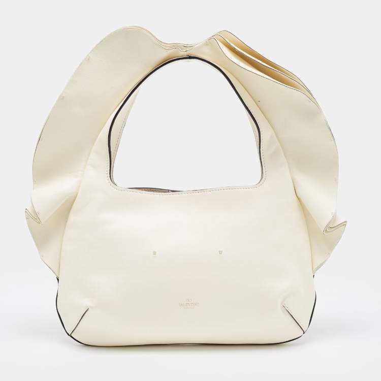 Pre Owned Valentino Off-White Leather 04 Rouches Edition Atelier Hobo