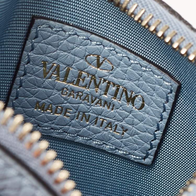 Pre Owned Valentino Blue Leather Rockstud Zip Card Holder