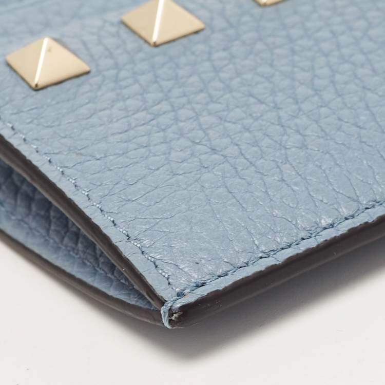 Pre Owned Valentino Blue Leather Rockstud Zip Card Holder