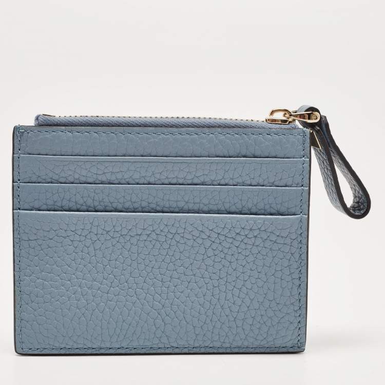 Pre Owned Valentino Blue Leather Rockstud Zip Card Holder