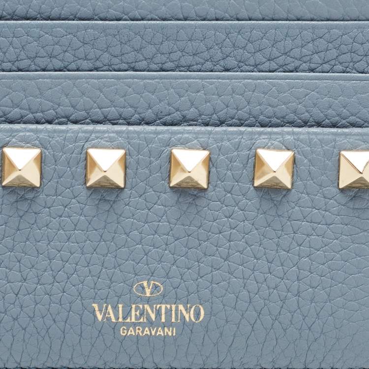 Pre Owned Valentino Blue Leather Rockstud Zip Card Holder