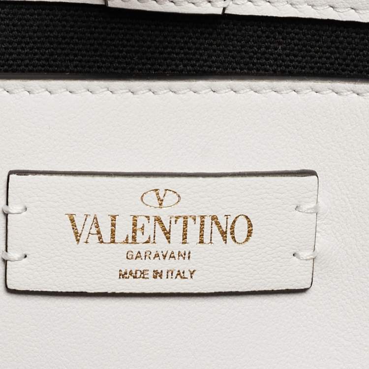 Pre Owned Valentino White/Black Zebra Print Canvas and Leather Small VLogo Tote