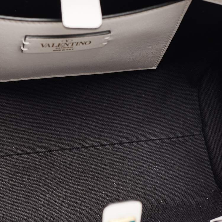 Pre Owned Valentino White/Black Zebra Print Canvas and Leather Small VLogo Tote