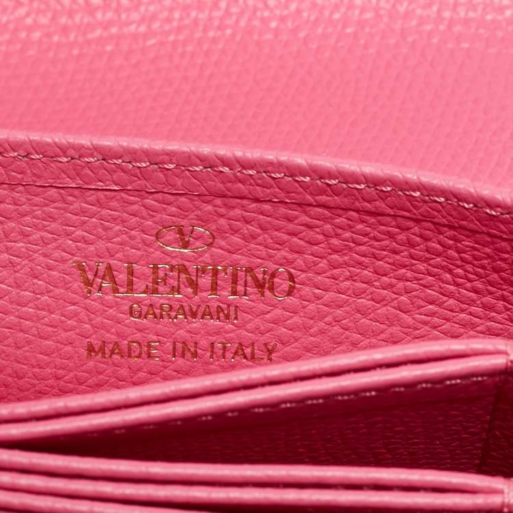 مملوكة مسبقًا Valentino Pink Leather VLogo Accordion Card Holder