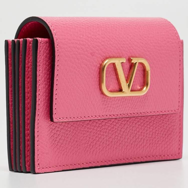 مملوكة مسبقًا Valentino Pink Leather VLogo Accordion Card Holder