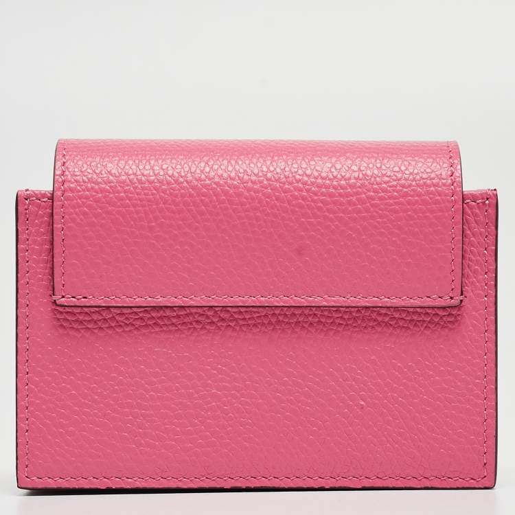 مملوكة مسبقًا Valentino Pink Leather VLogo Accordion Card Holder