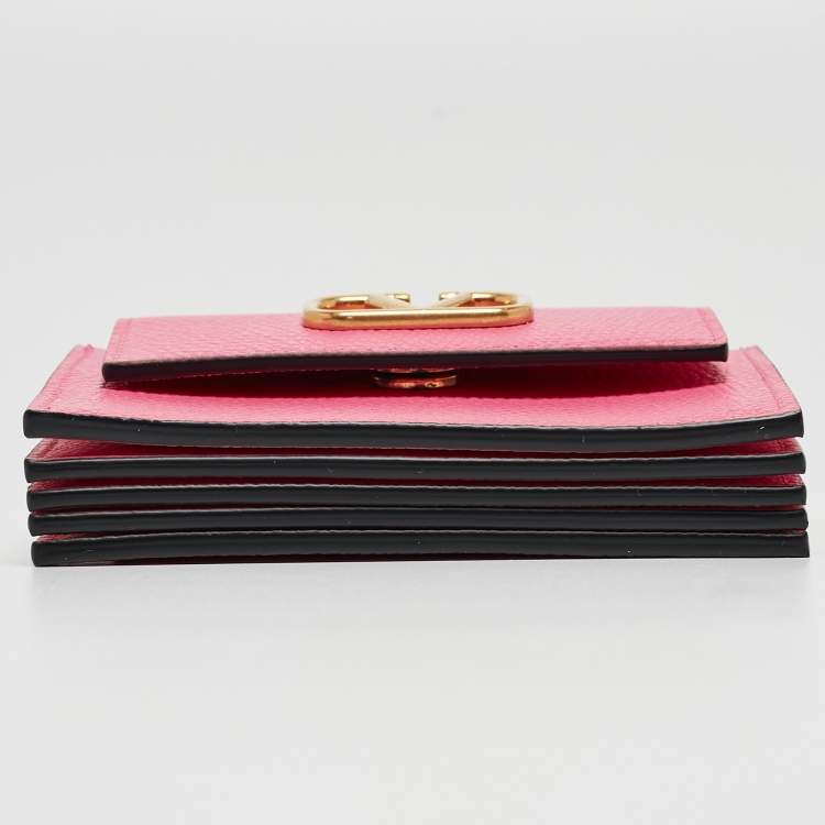 مملوكة مسبقًا Valentino Pink Leather VLogo Accordion Card Holder