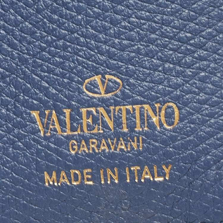 Pre Owned Valentino Blue Leather VLogo Compact Wallet