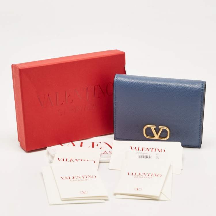 Pre Owned Valentino Blue Leather VLogo Compact Wallet