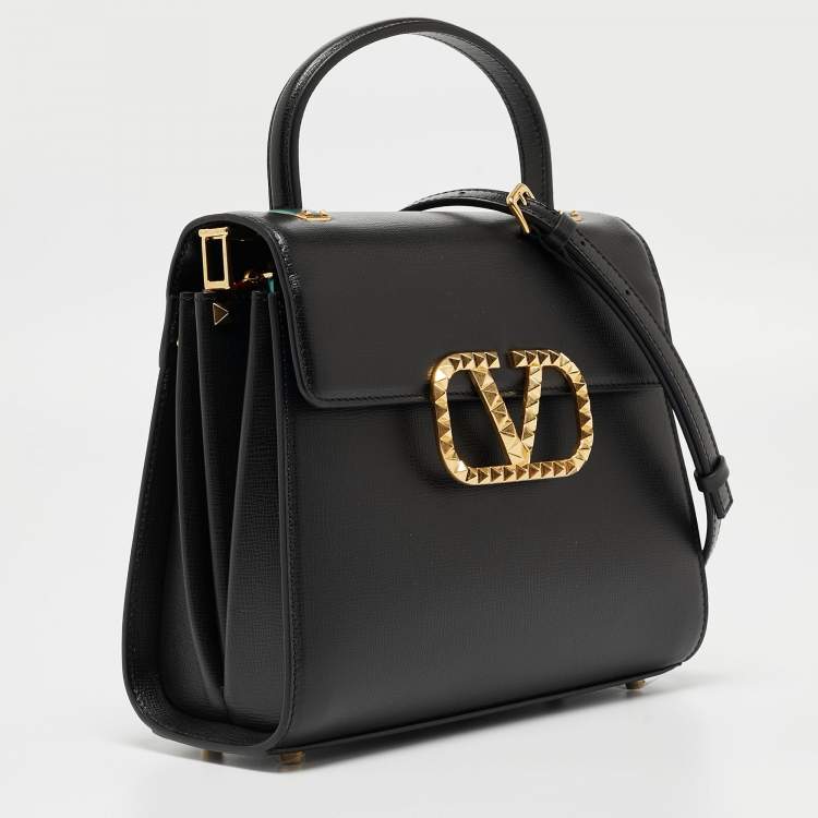 Pre Owned Valentino Black Leather Small Alcove Top Handle Bag