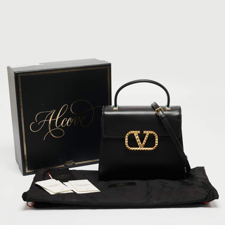 Pre Owned Valentino Black Leather Small Alcove Top Handle Bag