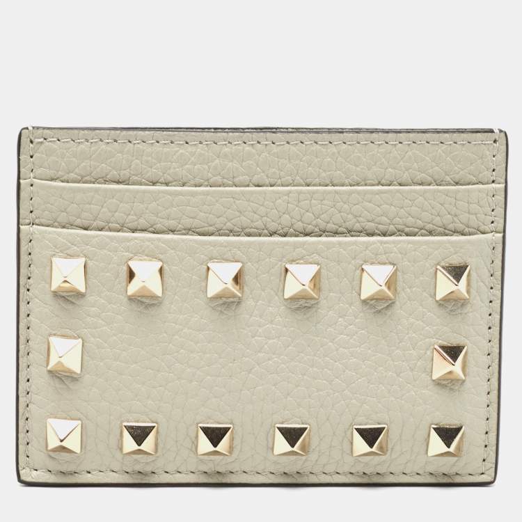 Pre Owned Valentino Grey Leather Rockstud Card Holder