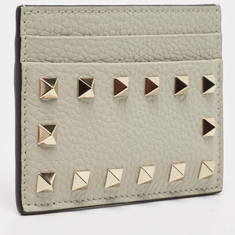 Pre Owned Valentino Grey Leather Rockstud Card Holder