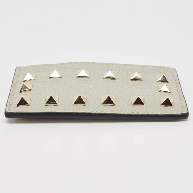 Pre Owned Valentino Grey Leather Rockstud Card Holder