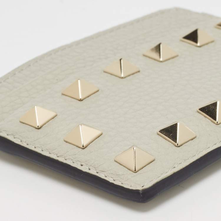 Pre Owned Valentino Grey Leather Rockstud Card Holder