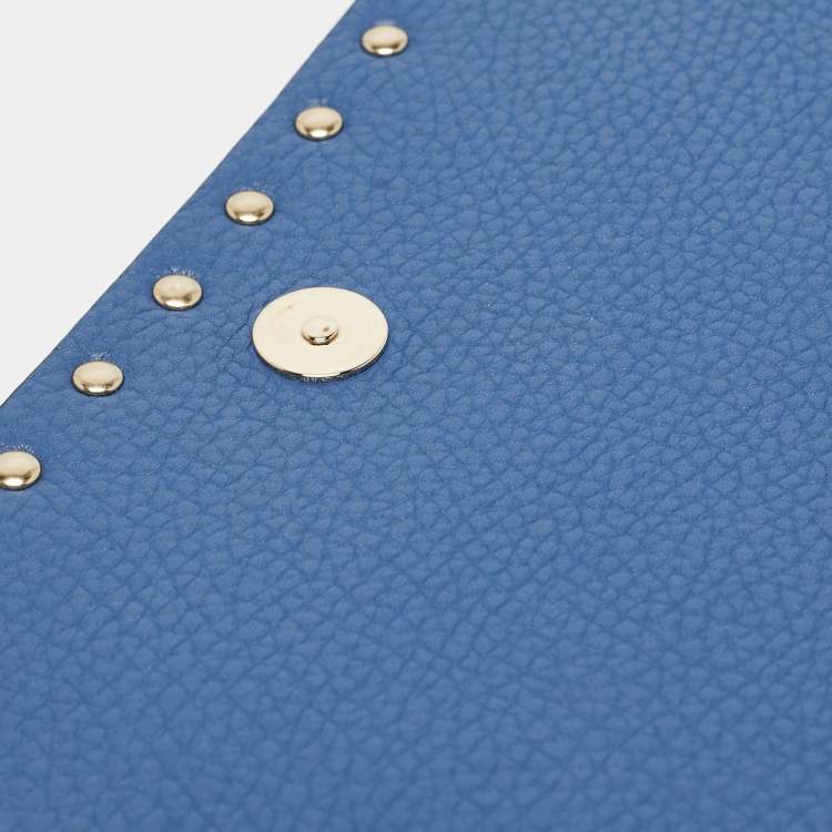 Pre Owned Valentino Blue Grained Leather Rockstud Flap Clutch