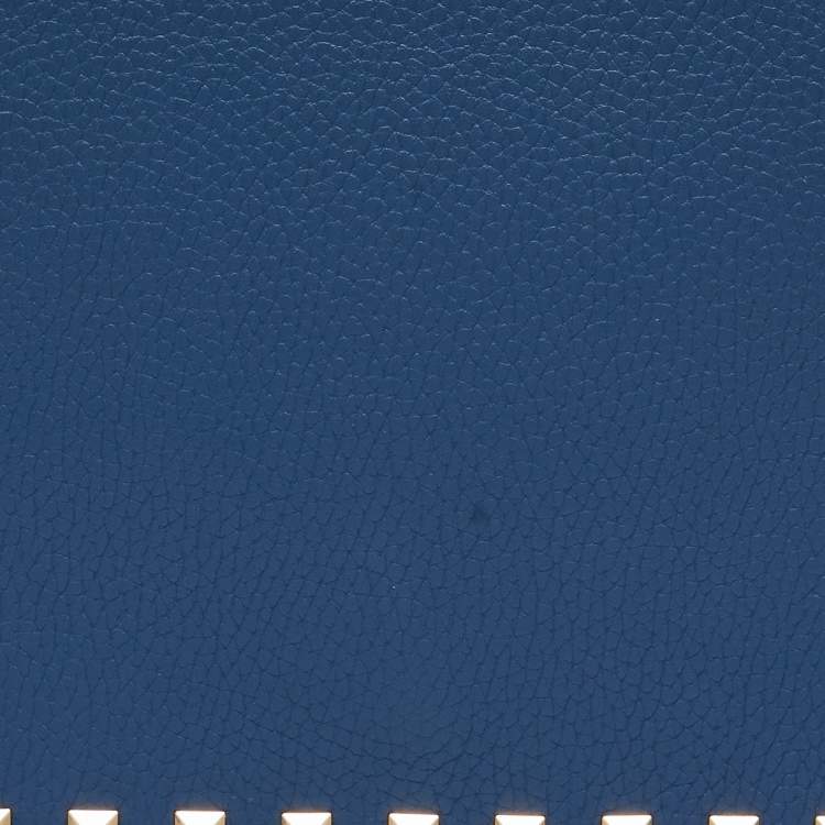Pre Owned Valentino Blue Grained Leather Rockstud Flap Clutch
