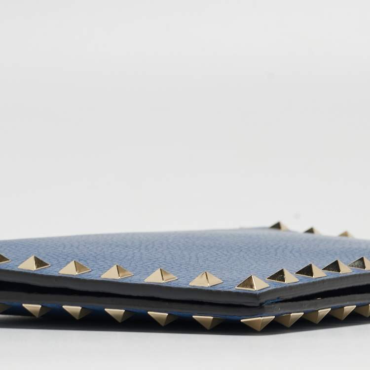 Pre Owned Valentino Blue Grained Leather Rockstud Flap Clutch