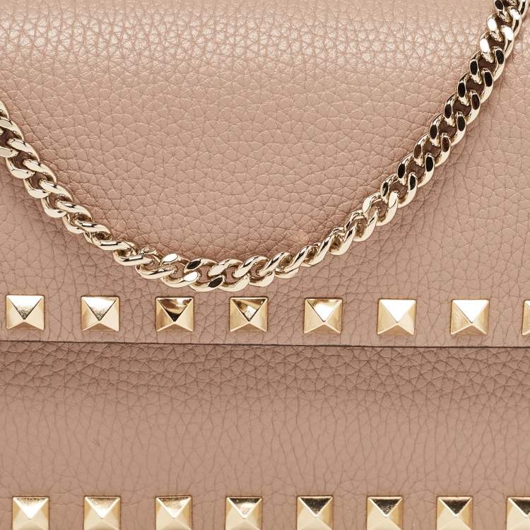 Pre Owned Valentino Old Rose Leather Rockstud Chain Clutch