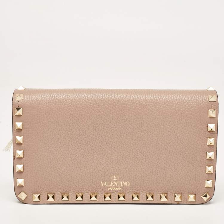 Pre Owned Valentino Old Rose Leather Rockstud Chain Clutch