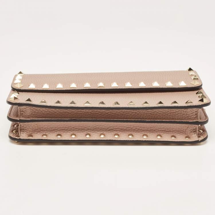 Pre Owned Valentino Old Rose Leather Rockstud Chain Clutch