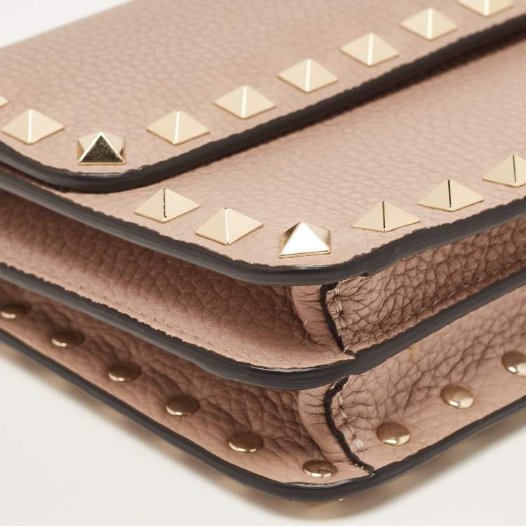 Pre Owned Valentino Old Rose Leather Rockstud Chain Clutch