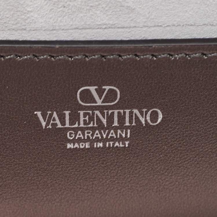 Pre Owned Valentino Silver/Gun Metal Suede Crystals Small VLogo Shoulder Bag