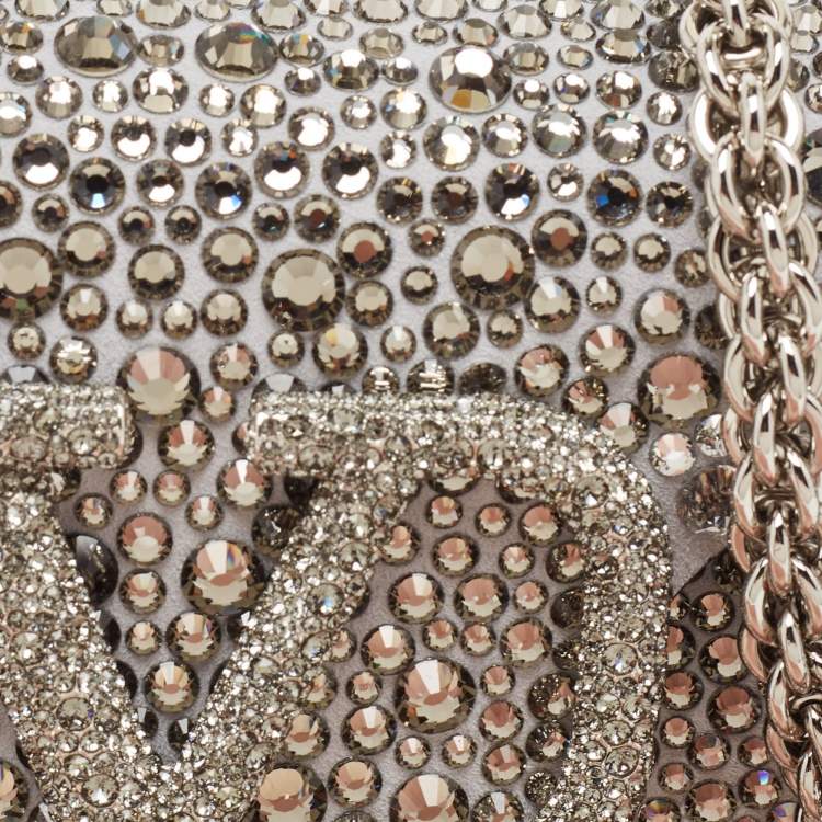 Pre Owned Valentino Silver/Gun Metal Suede Crystals Small VLogo Shoulder Bag