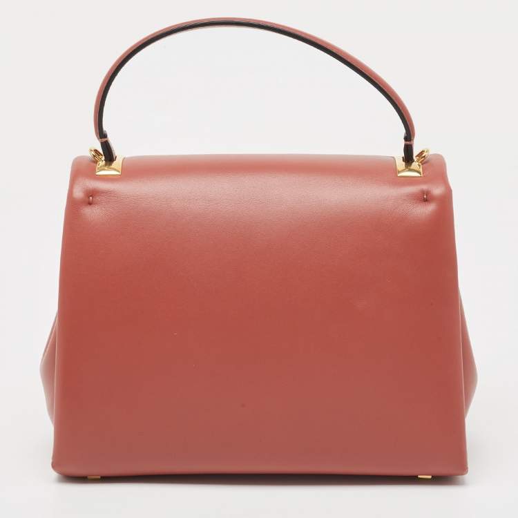 Pre Owned Valentino Chestnut Brown Leather Small One Stud Top Handle Bag