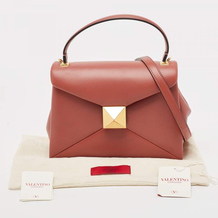 Pre Owned Valentino Chestnut Brown Leather Small One Stud Top Handle Bag