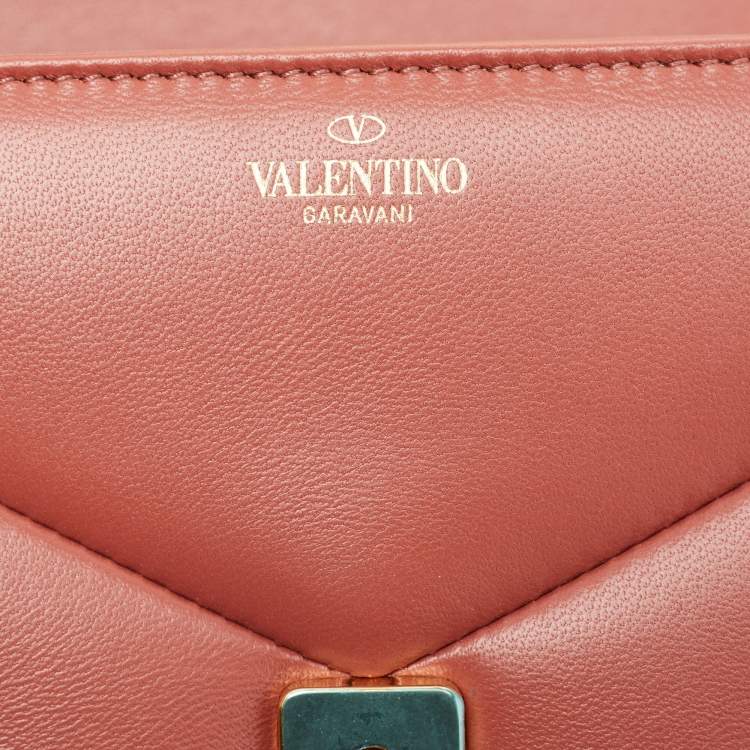 Pre Owned Valentino Chestnut Brown Leather Small One Stud Top Handle Bag