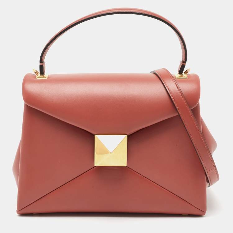 Pre Owned Valentino Chestnut Brown Leather Small One Stud Top Handle Bag