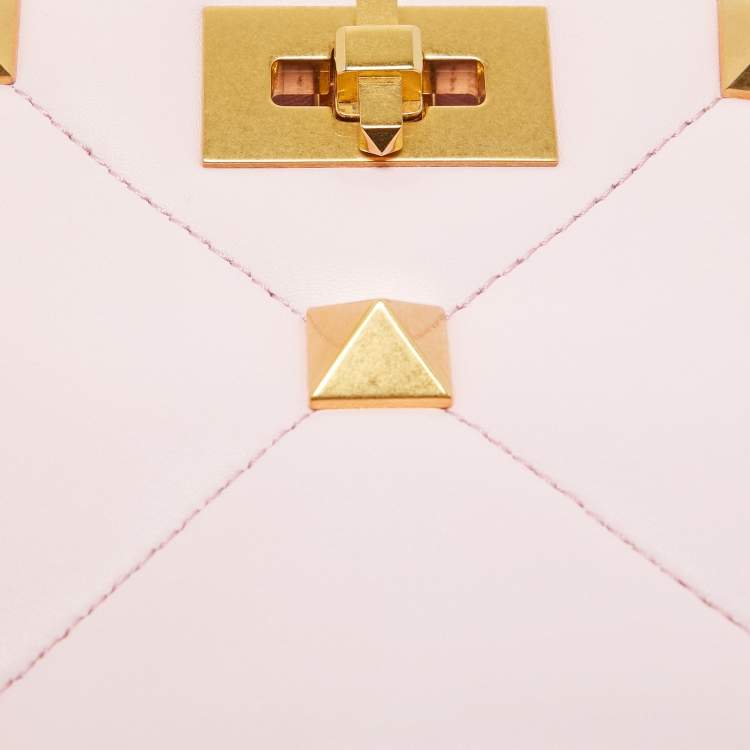 Pre Owned Valentino Pink Leather Mini Roman Stud Top Handle Bag