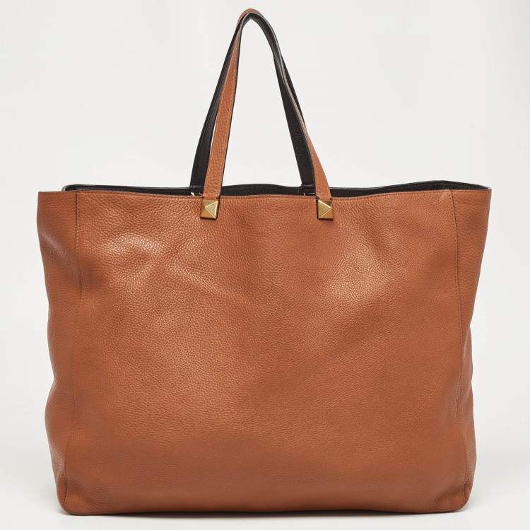 Pre Owned Valentino Brown/Black Leather Identity Reversible Tote