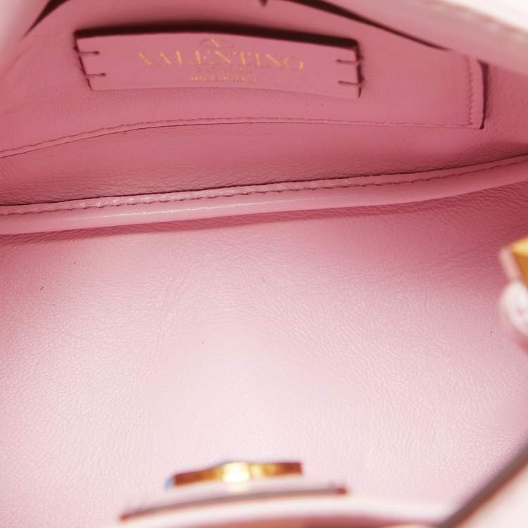 Pre Owned Valentino Pink Quilted Leather Mini Roman Stud Top Handle Bag