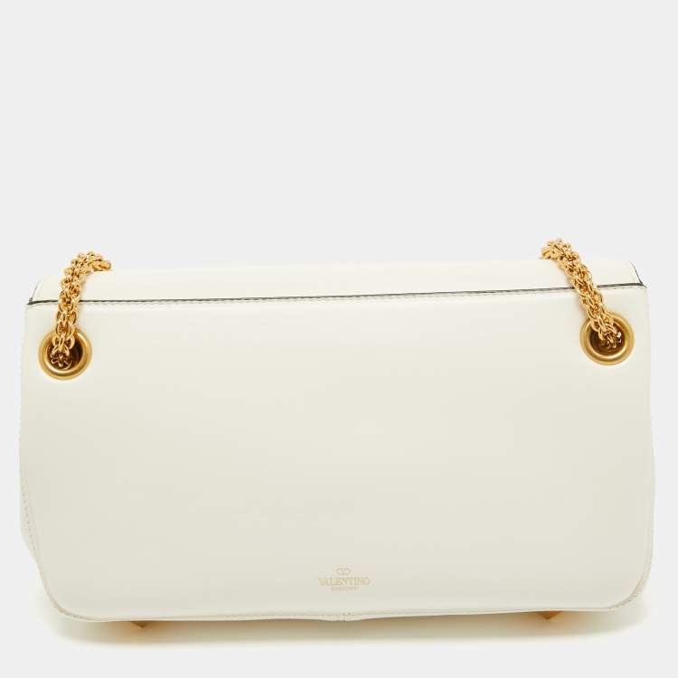 Pre Owned Valentino Ivory Leather Stud Sign Shoulder Bag