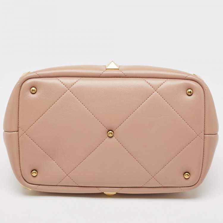 Pre Owned Valentino Rose Cannelle Leather Medium Roman Stud Top Handle Bag