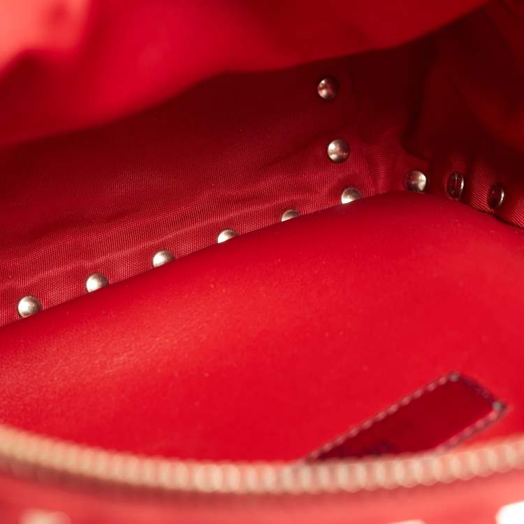 Pre Owned Valentino Red Quilted Nylon and Leather Mini Rockstud Spike Backpack