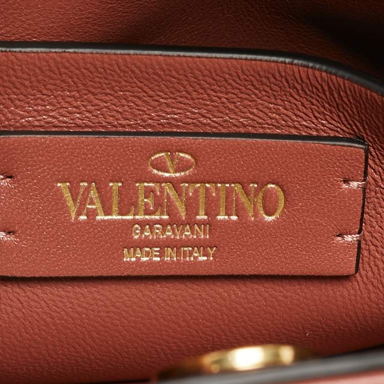 Pre Owned Valentino Chestnut Brown Leather Small Roman Stud Top Handle Bag