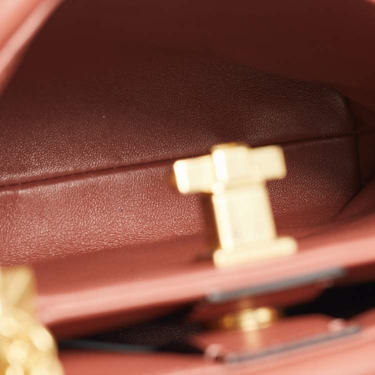 Pre Owned Valentino Chestnut Brown Leather Small Roman Stud Top Handle Bag